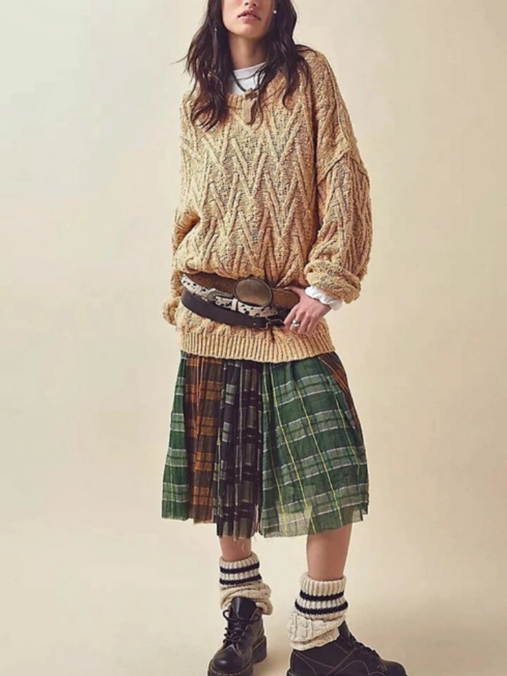 Free People FP ONE plaid Lausanne Midi9 Convertible Skirt /dress Autumnal Shades - Picture 1 of 13